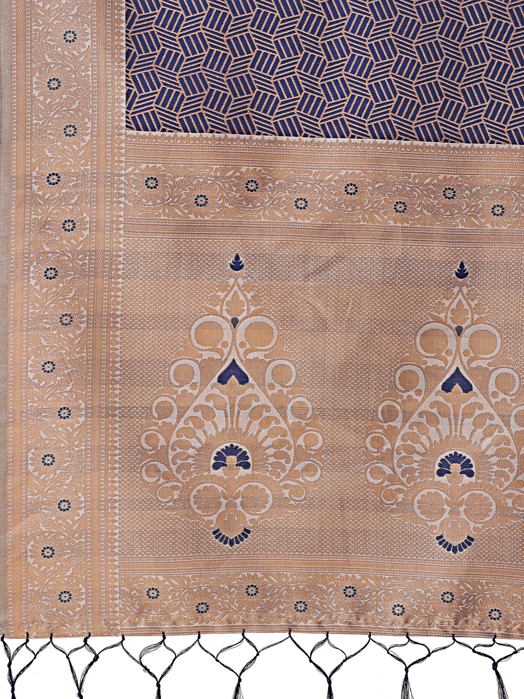 Astita Graceful Navy Blue & Beige Lichi Silk Saree with Elegant Woven Pallu – Timeless Beauty for Every Occasion