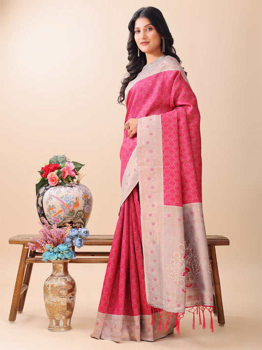 Astita Graceful Pink & Beige Lichi Silk Saree with Elegant Woven Pallu – Timeless Beauty for Every Occasion