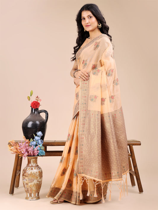Astita Elegant Peach Cotton Saree – Timeless Charm with Floral Detailing