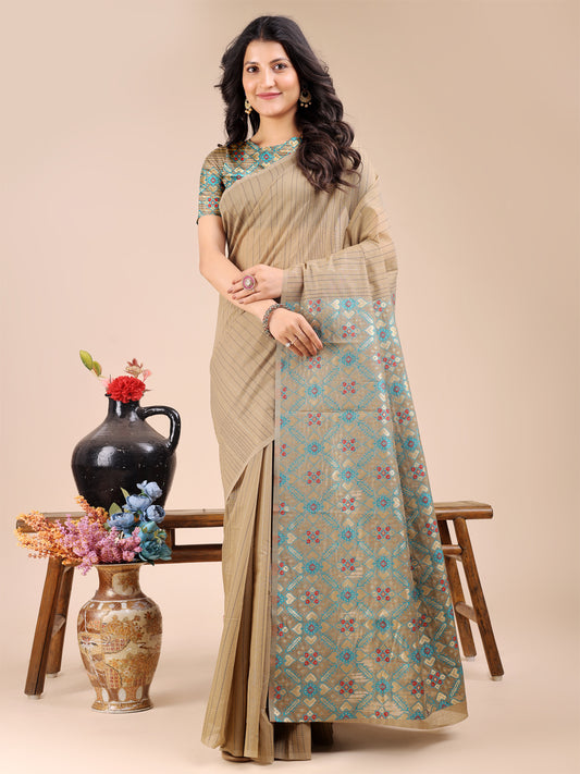 Astita Soothing Beige Cotton Saree – Light, Elegant & Timelessly Beautiful