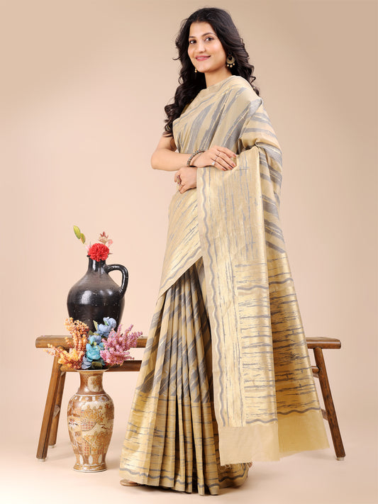 Astita Elegant Cream & Sky Stripe Cotton Saree – Breezy Beauty with Artistic Flair