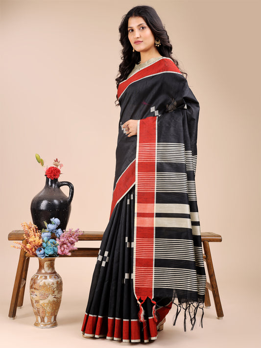 Astita Classic Black & Red Cotton Saree – Bold, Beautiful & Unapologetically You