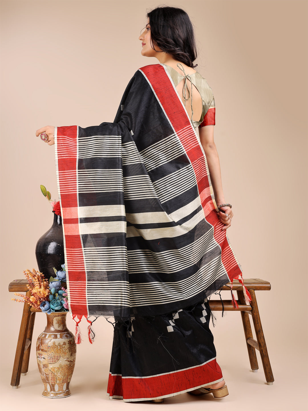 Astita Classic Black & Red Cotton Saree β Bold, Beautiful & Unapologetically You