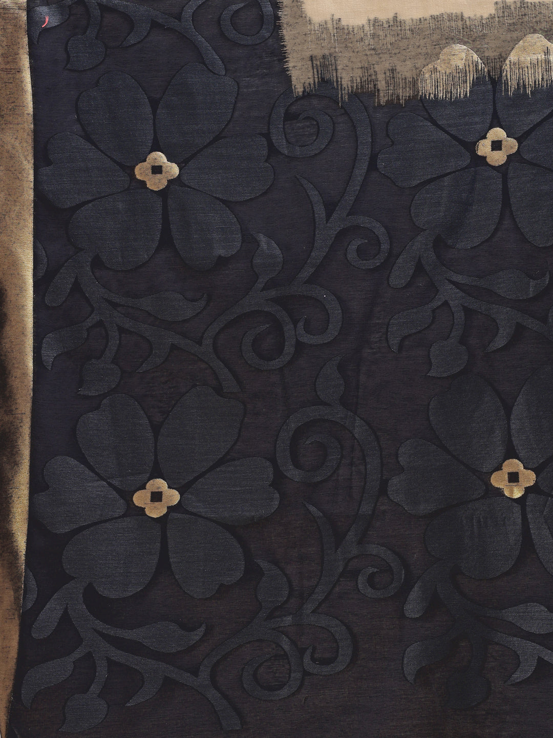 Astita Elegant Beige & Charcoal Floral Cotton Saree โ Understated Luxury in Every Thread