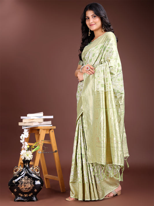 Astita Light Green Linen Cotton Saree – Elegant Simplicity for Everyday Grace