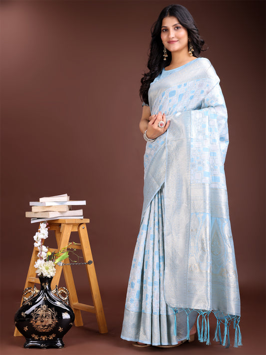 Astita Sky Blue Linen Cotton Saree – Elegant Simplicity for Everyday Grace