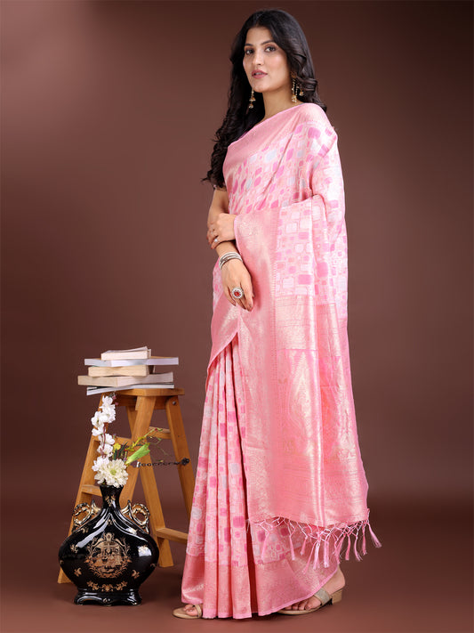 Astita Pink Linen Cotton Saree – Elegant Simplicity for Everyday Grace