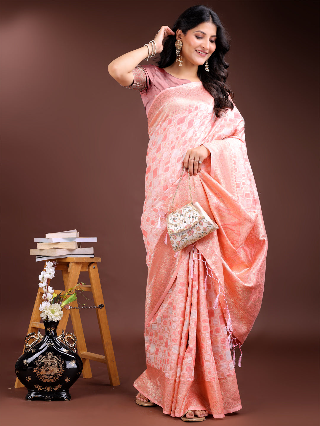Astita Peach Linen Cotton Saree – Elegant Simplicity for Everyday Grace