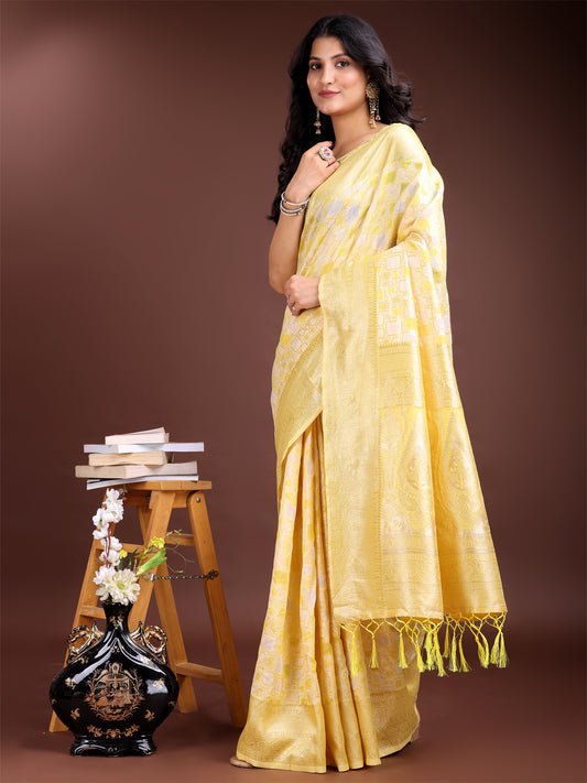 Astita Yellow Linen Cotton Saree – Elegant Simplicity for Everyday Grace