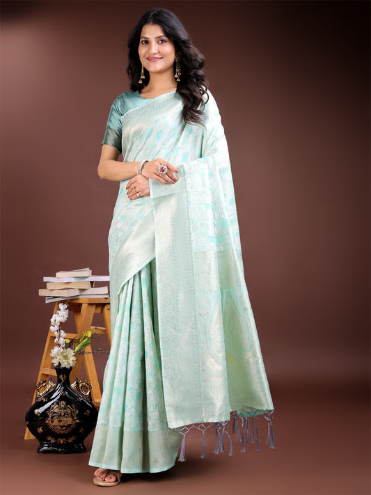 Astita Sea Green Linen Cotton Saree – Elegant Simplicity for Everyday Grace