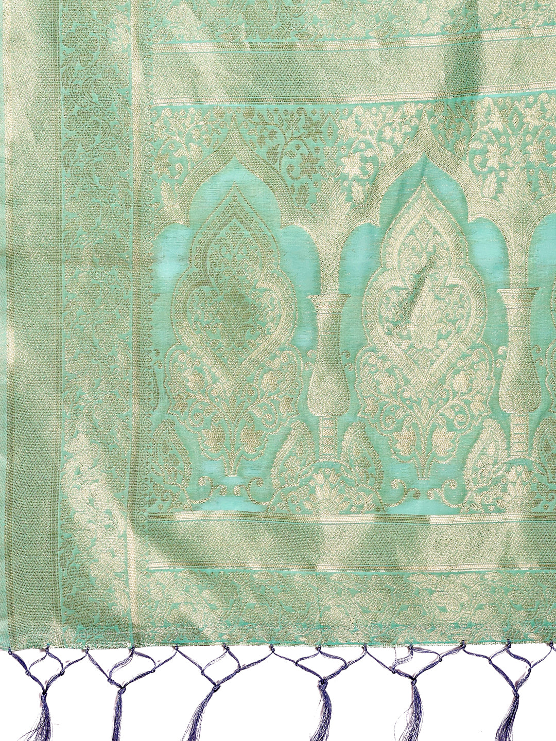 Astita Grey Organza Saree with Golden Zari Border & Tassels | Elegant Festive & Partywear Saree for Women