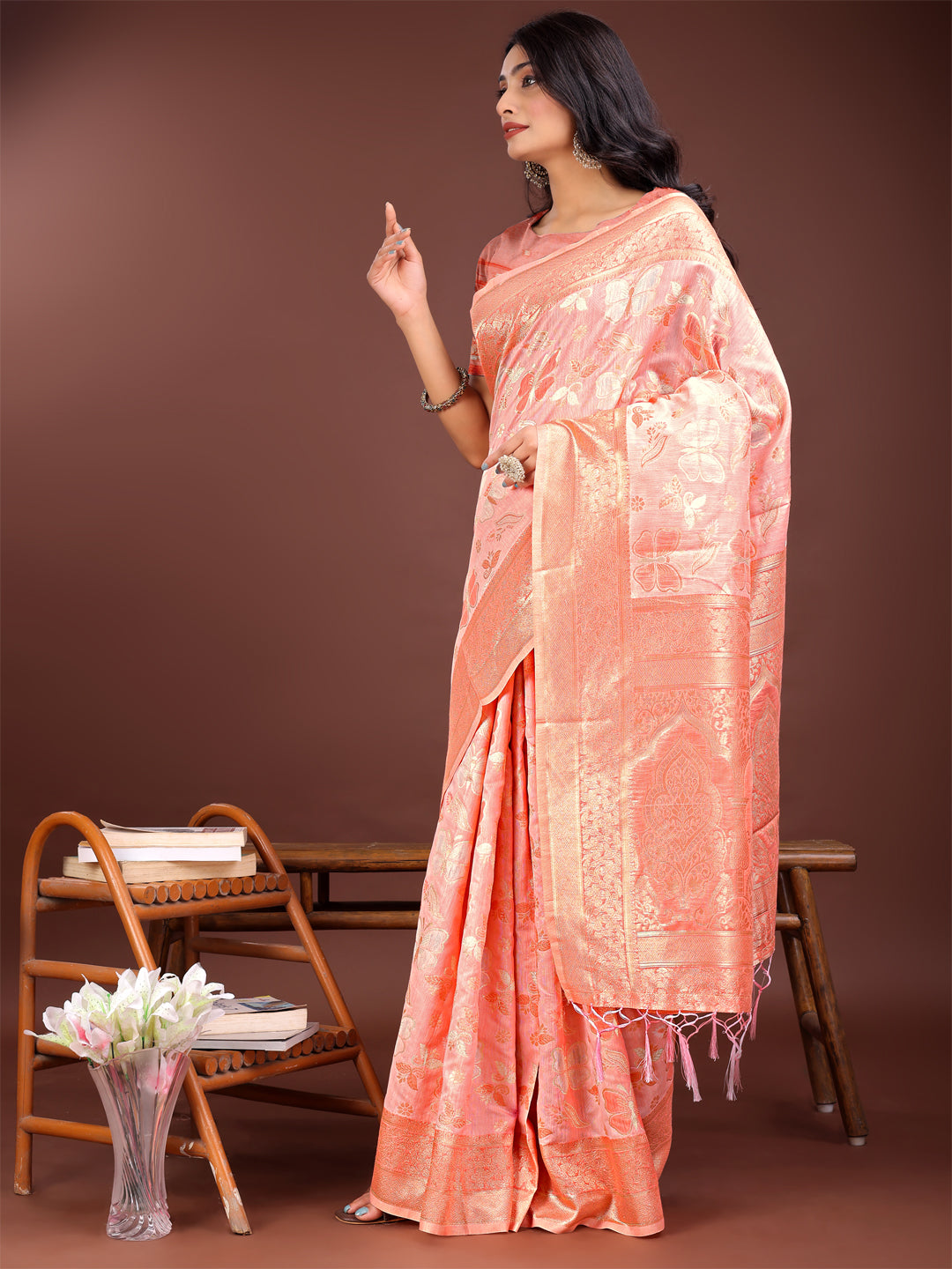 Astita Yellow Organza Saree with Golden Zari Border & Tassels | Elegant Festive & Partywear Saree for Women