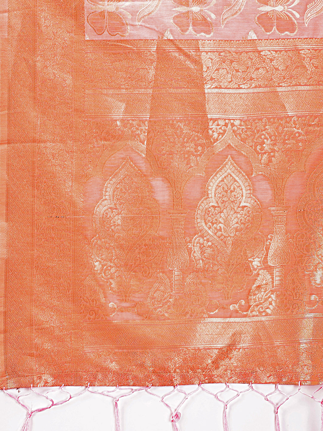 Astita Elegant Orange Cotton Saree with Golden Zari Work – Graceful Comfort for Everyday & Festive Wear