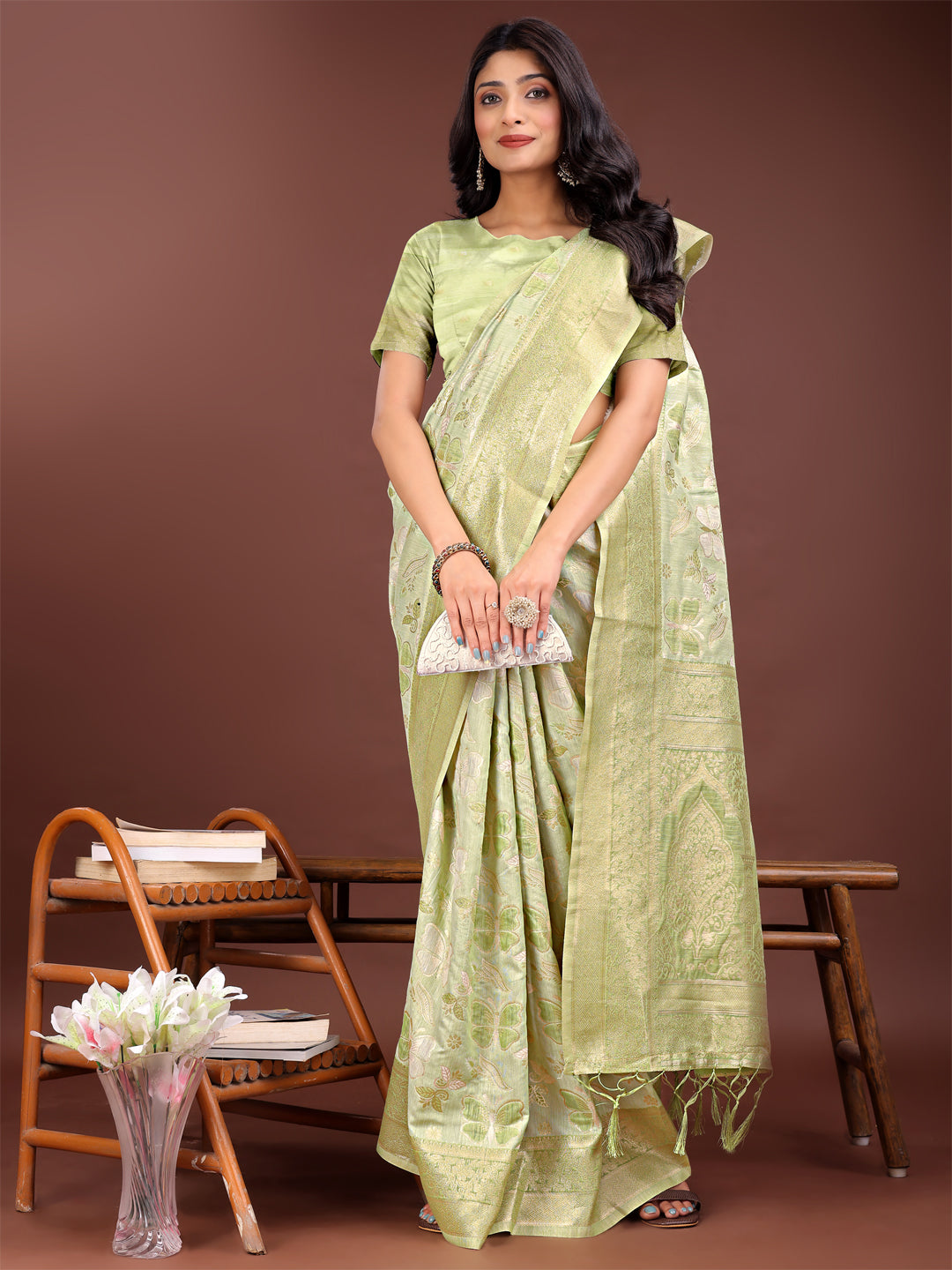 Astita Elegant Peach Cotton Saree with Golden Zari Work – Graceful Comfort for Everyday & Festive Wear