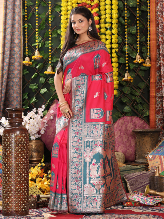 Astita Traditional Red Art Silk Temple Border Festive Wedding Wear Saree