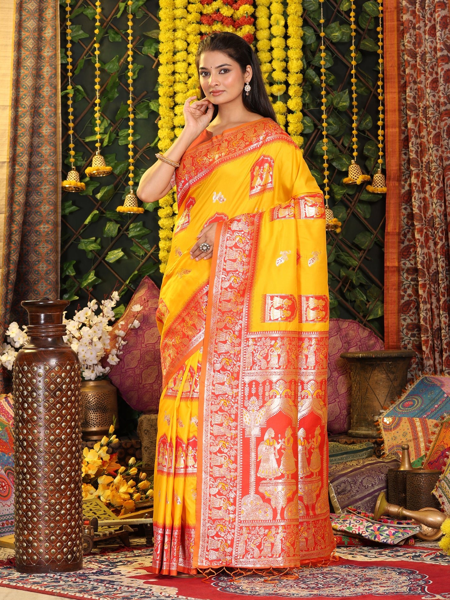 Astita Traditional Red Art Silk Temple Border Festive Wedding Wear Saree