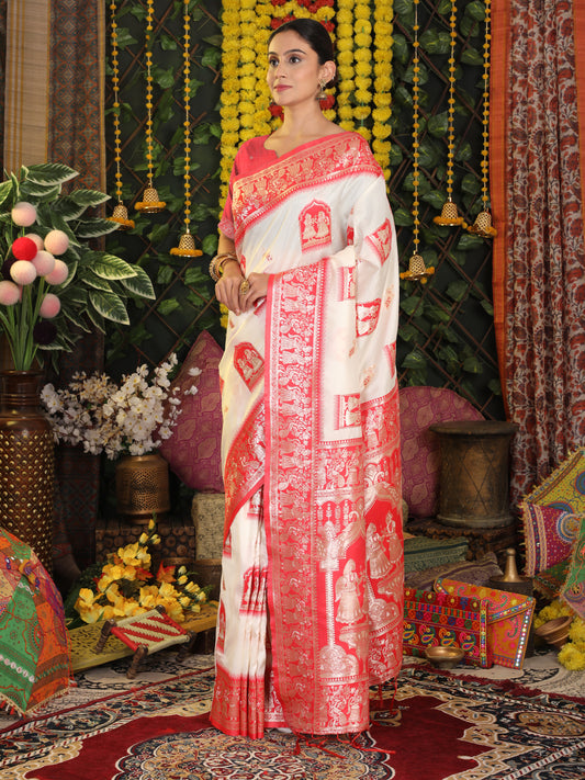 Astita Traditional Red Art Silk Temple Border Festive Wedding Wear Saree