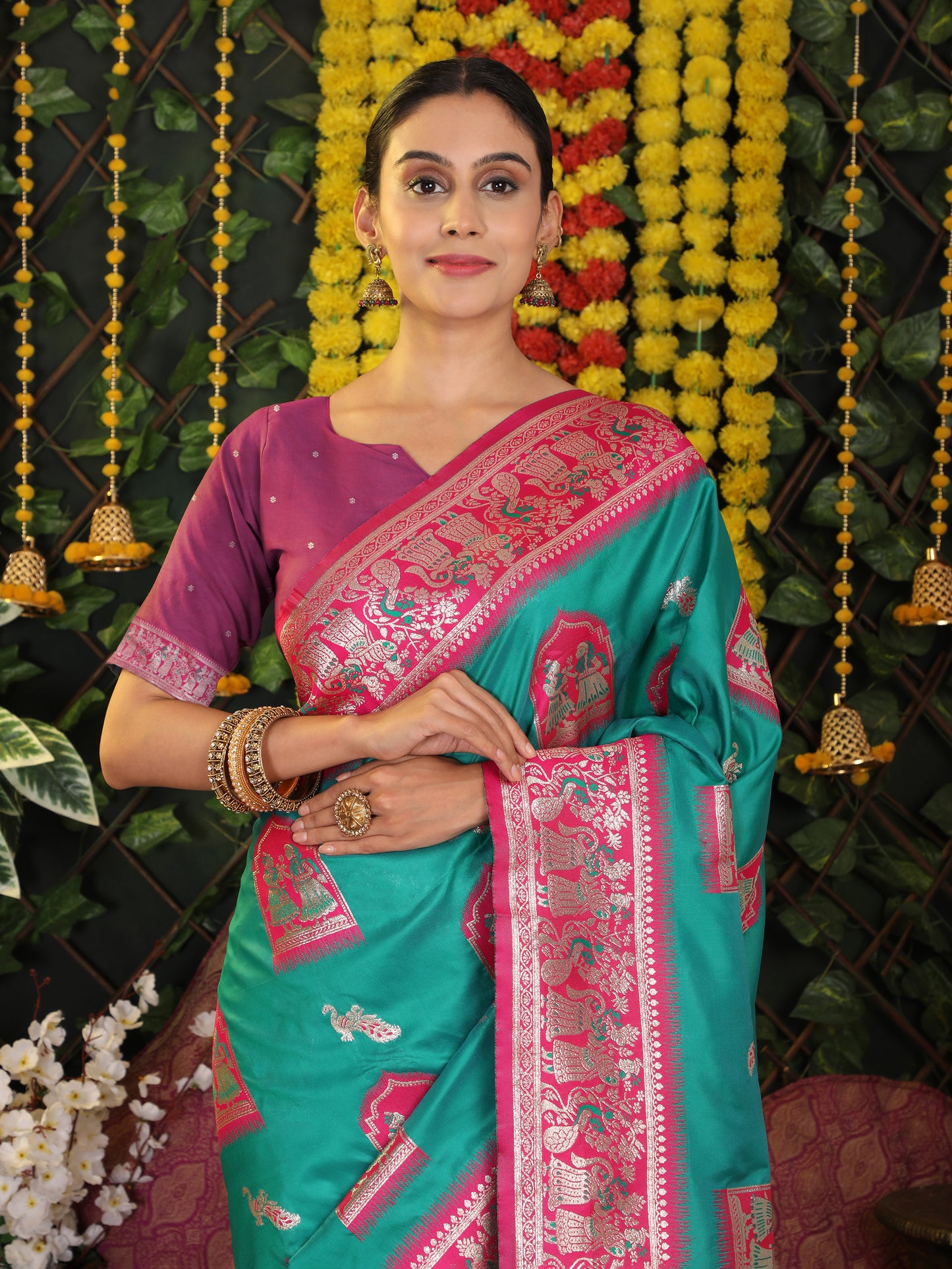Astita Traditional Red Art Silk Temple Border Festive Wedding Wear Saree