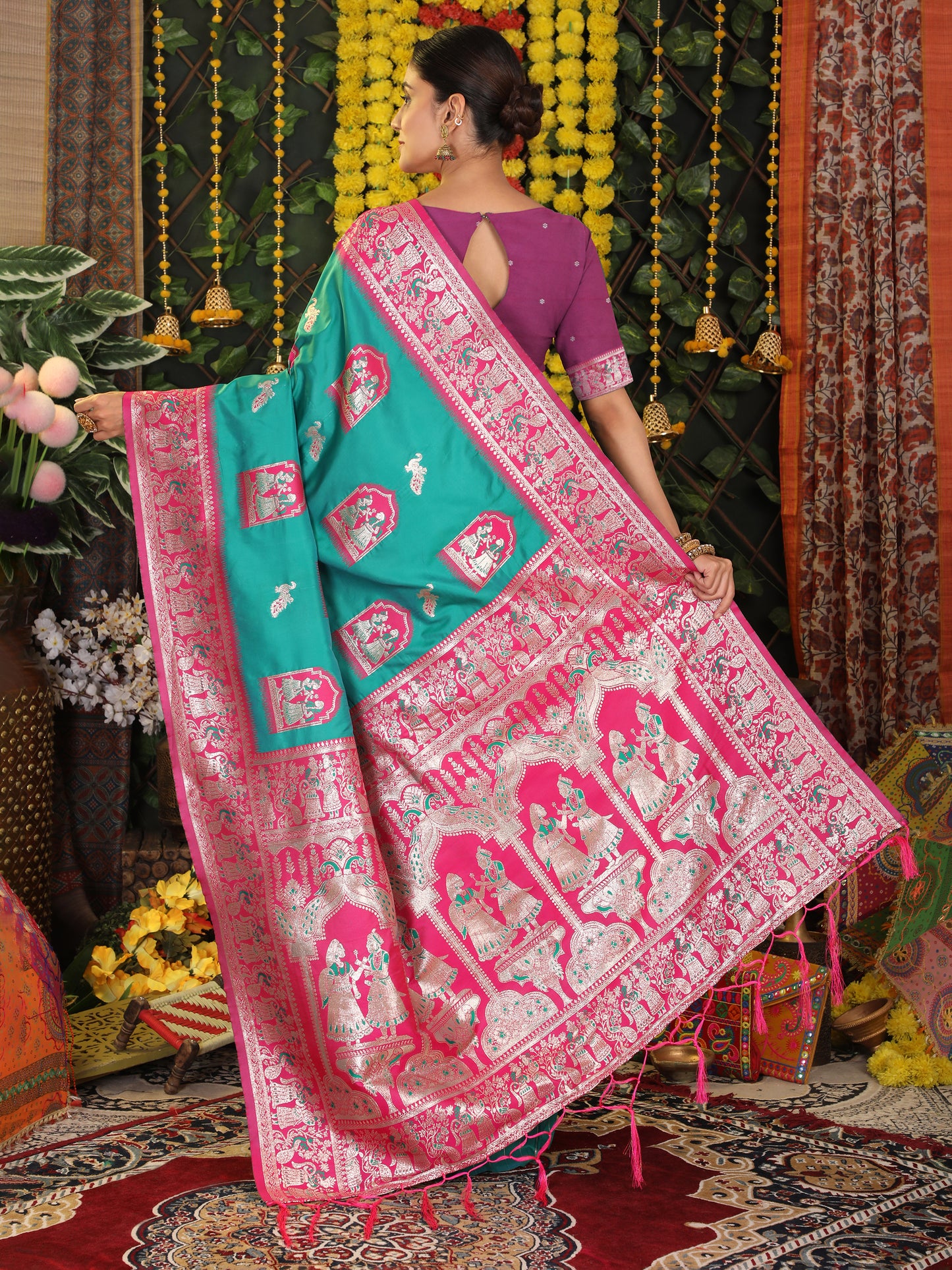 Astita Traditional Red Art Silk Temple Border Festive Wedding Wear Saree