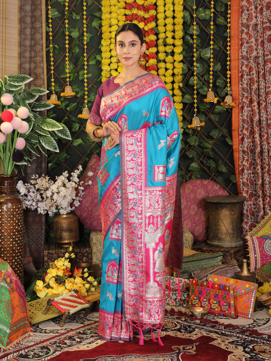 Astita Traditional Red Art Silk Temple Border Festive Wedding Wear Saree