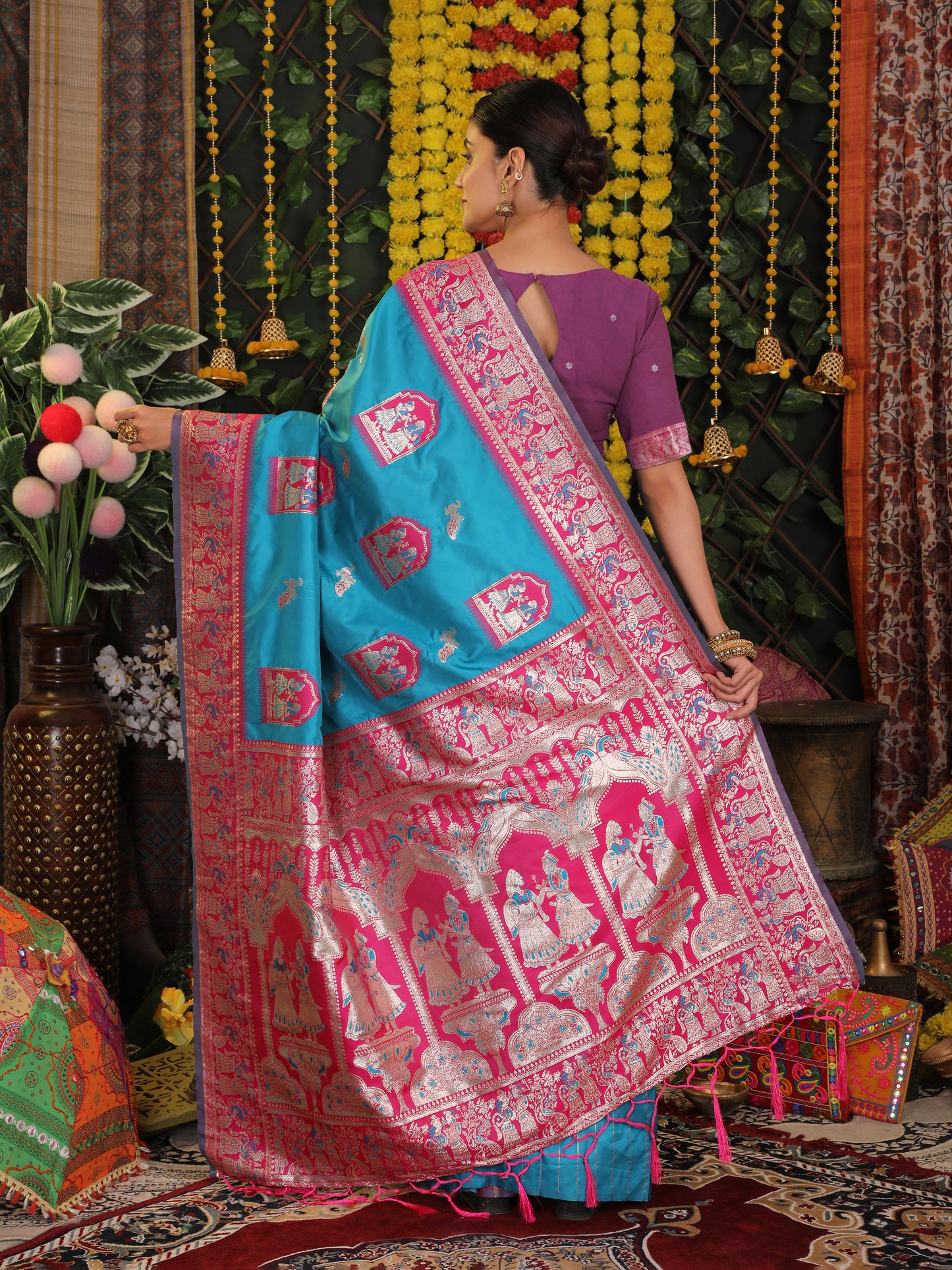 Astita Traditional Red Art Silk Temple Border Festive Wedding Wear Saree