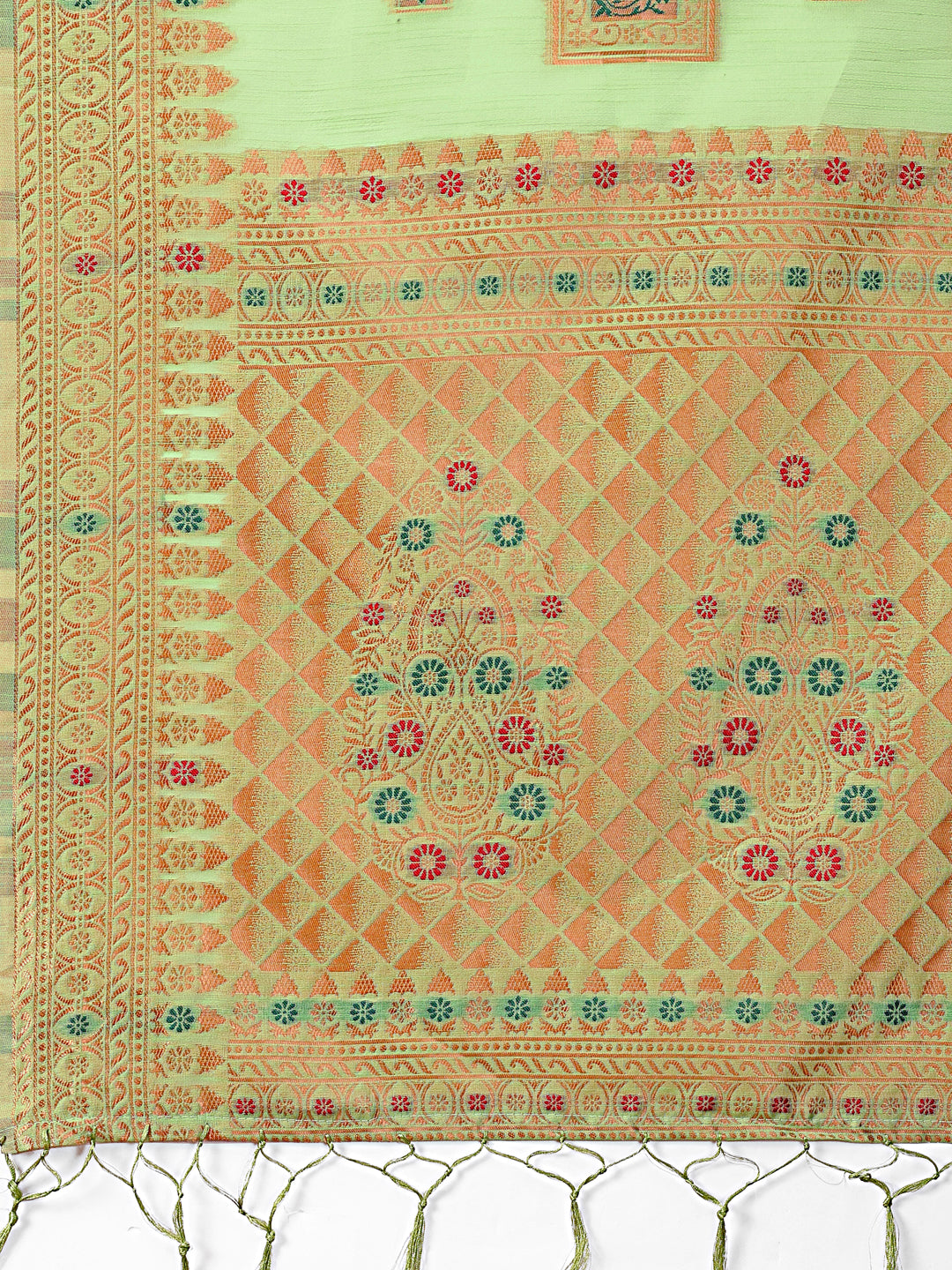 Astita Elegant Light Green Linen Saree with Intricate Woven Patterns – Lightweight Grace for Everyday and Festive Moments