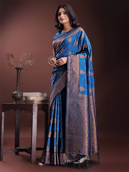Astita Majestic Royal Blue Banarasi Silk Saree with Golden Zari – Timeless Indian Ethnic Elegance for Weddings & Festive Occasions