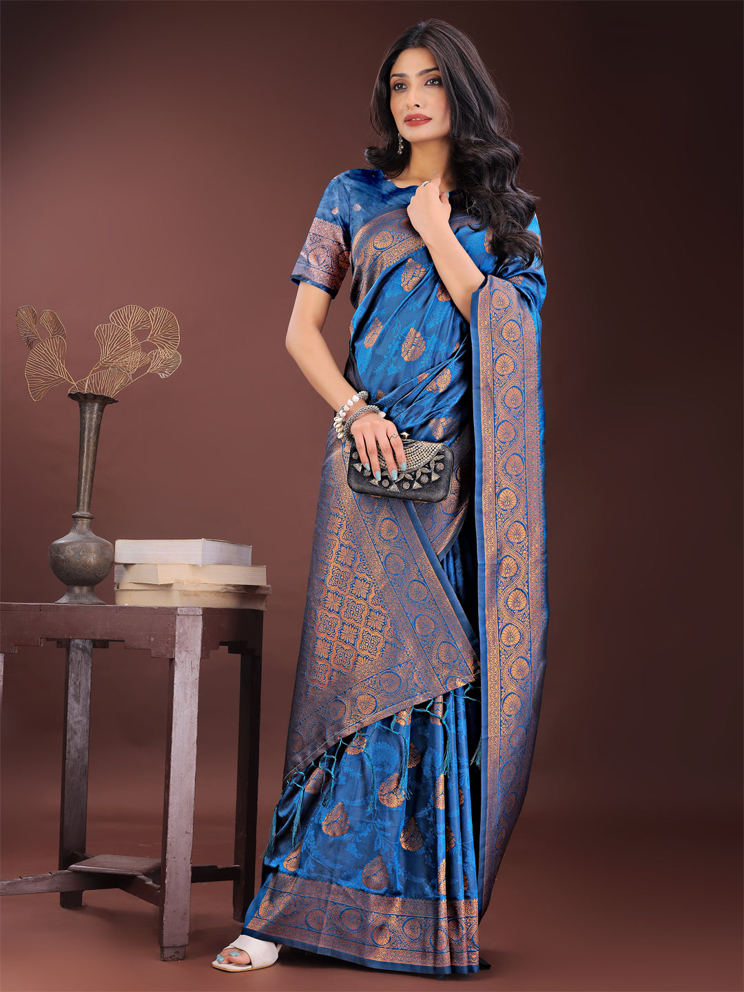 Astita Majestic Royal Blue Banarasi Silk Saree with Golden Zari – Timeless Indian Ethnic Elegance for Weddings & Festive Occasions