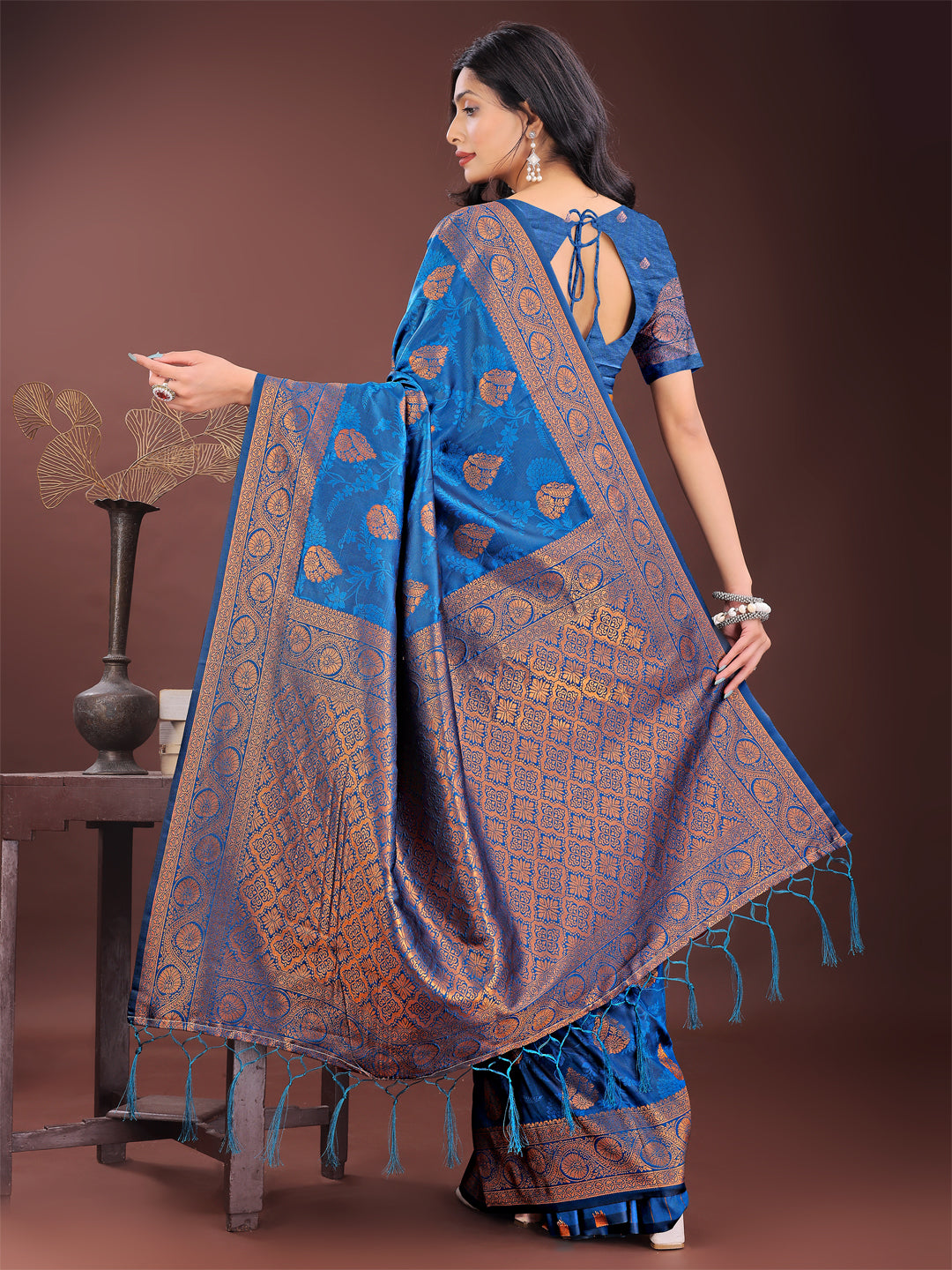 Astita Majestic Royal Blue Banarasi Silk Saree with Golden Zari – Timeless Indian Ethnic Elegance for Weddings & Festive Occasions