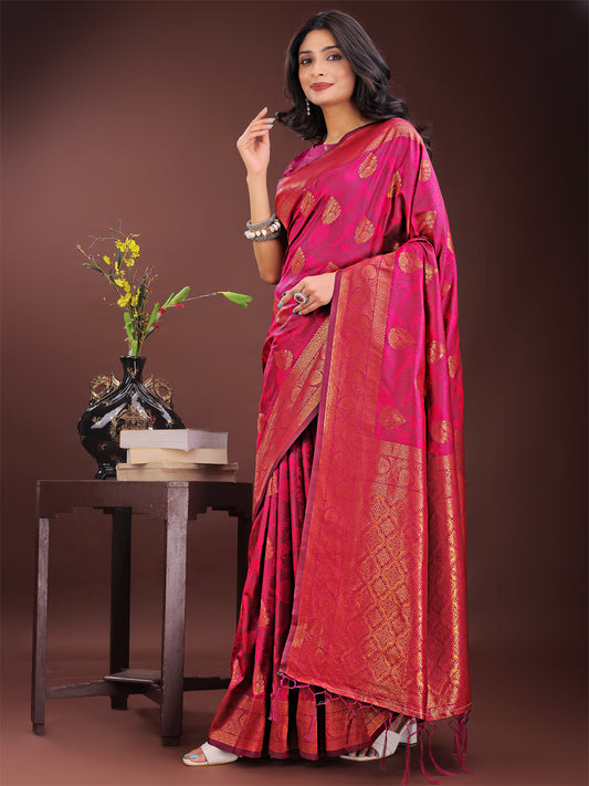 Astita Majestic Magenta Banarasi Silk Saree with Golden Zari – Timeless Indian Ethnic Elegance for Weddings & Festive Occasions