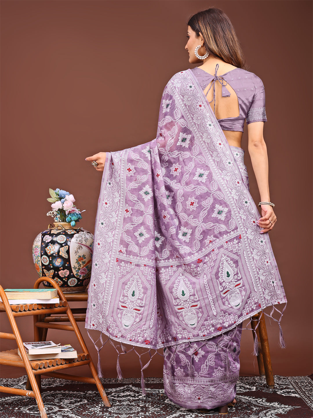 Astita Purple Bliss Linen Cotton Saree – Timeless Beauty in woven work Threads