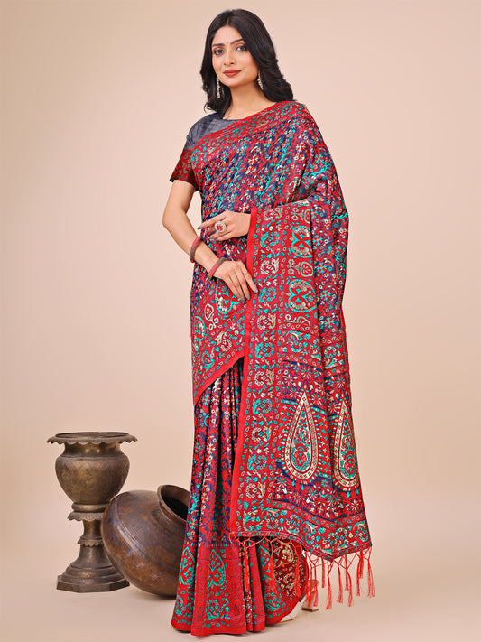 Elegant Pink Jacquard Linen Cotton Saree with Traditional Multicolor Weave & Tassel Pallu