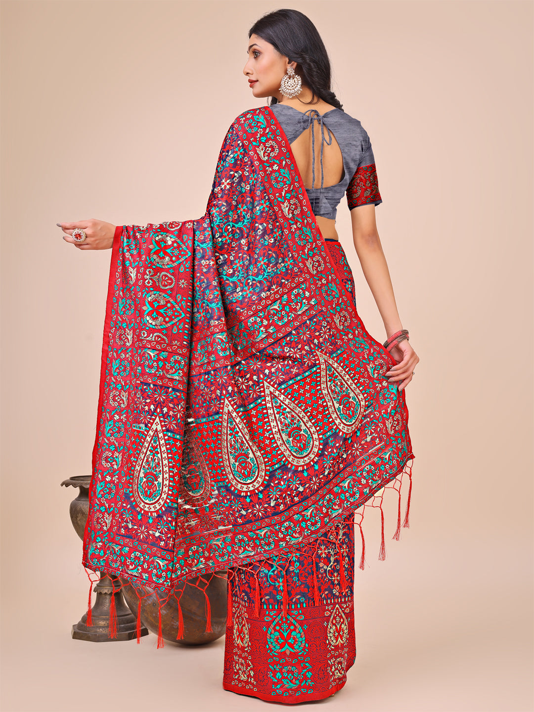 Elegant Pink Jacquard Linen Cotton Saree with Traditional Multicolor Weave & Tassel Pallu