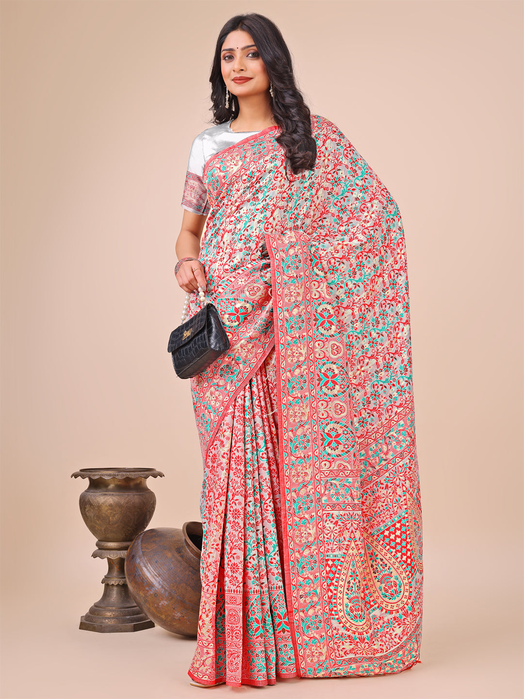 Elegant White Jacquard Linen Cotton Saree with Traditional Multicolor Weave & Tassel Pallu