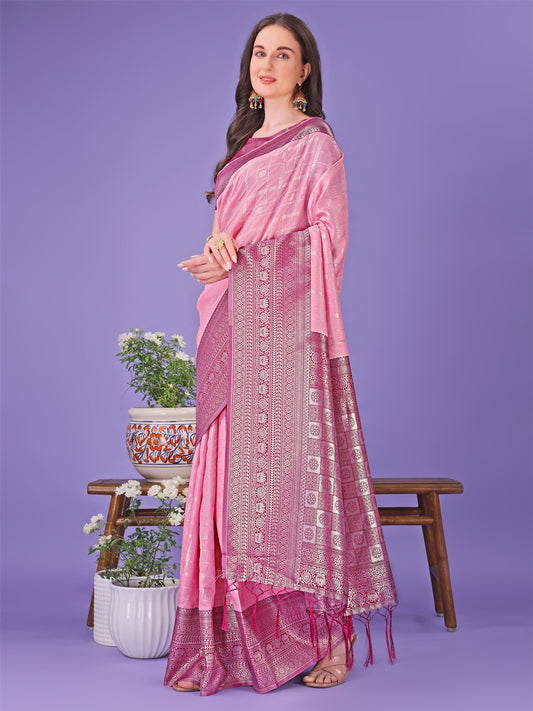 Astita Vibrant Pink & Magenta Lichi Silk Saree with Rich Woven Border and Contrast Blouse – Festive & Wedding Wear