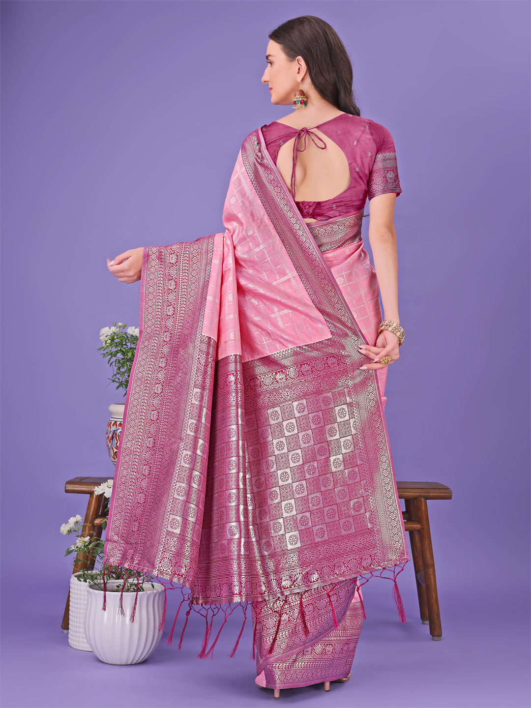 Astita Vibrant Pink & Magenta Lichi Silk Saree with Rich Woven Border and Contrast Blouse – Festive & Wedding Wear
