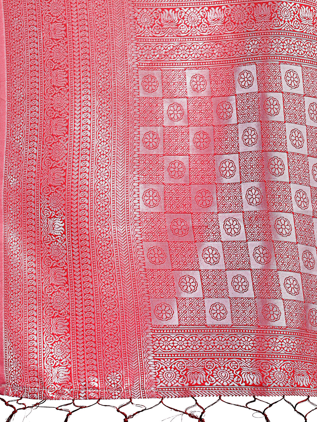 Astita Vibrant Orange & Red Lichi Silk Saree with Rich Woven Border and Contrast Blouse – Festive & Wedding Wear
