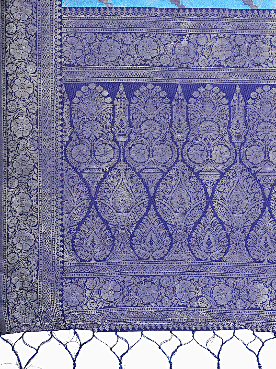 Astita Blue & Navy Blue Lichi Silk Saree with Rich Woven Border and Zigzag Pattern – Wedding & Festive Wear