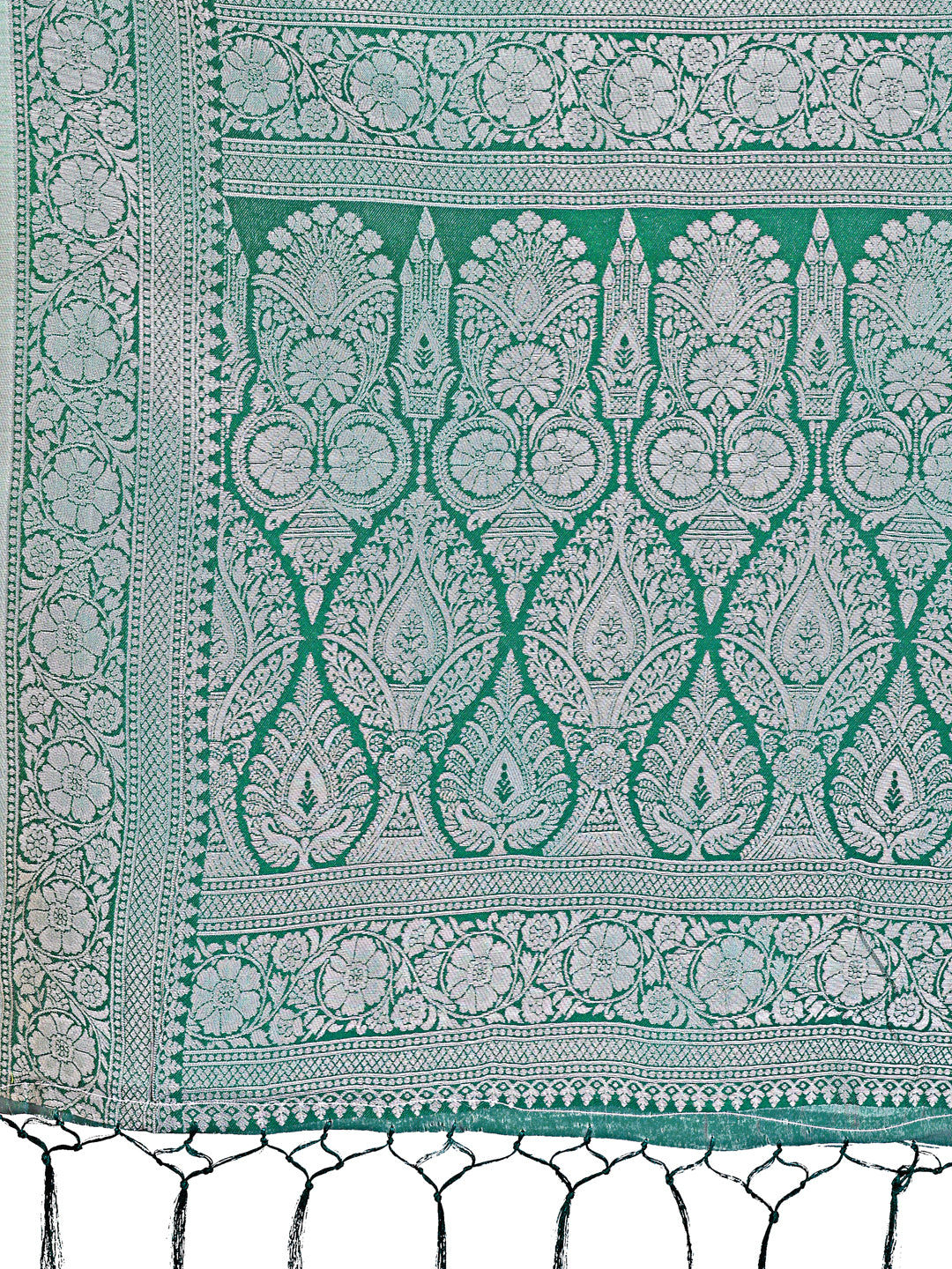 Astita Light Green & Green Lichi Silk Saree with Rich Woven Border and Zigzag Pattern – Wedding & Festive Wear