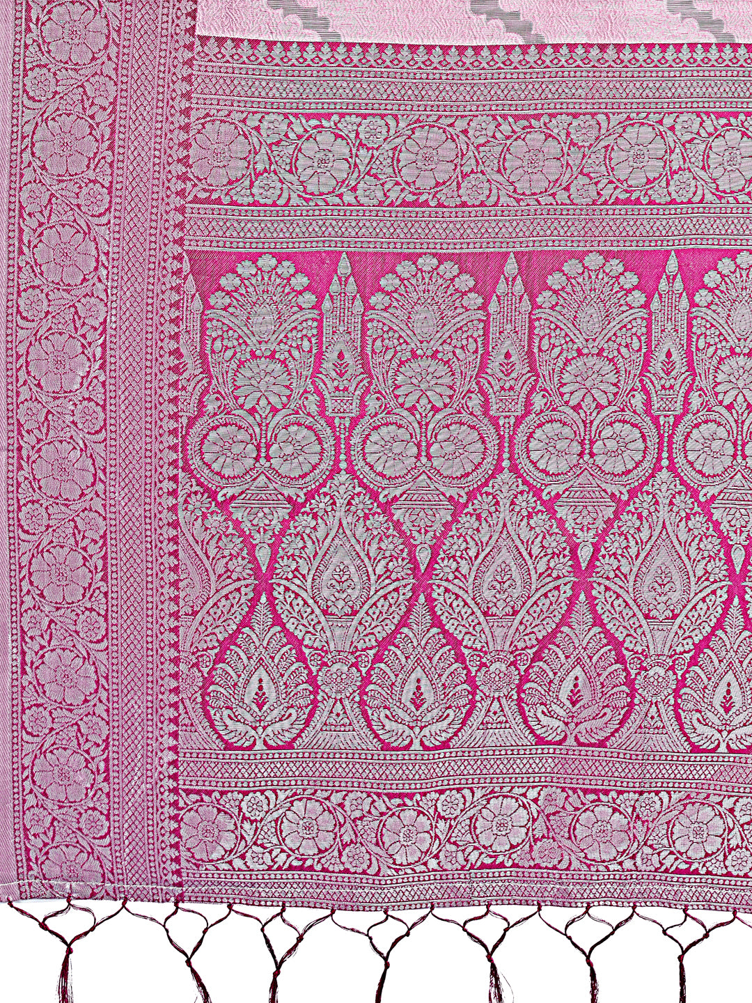 Astita Light Pink & Magenta Lichi Silk Saree with Rich Woven Border and Zigzag Pattern – Wedding & Festive Wear