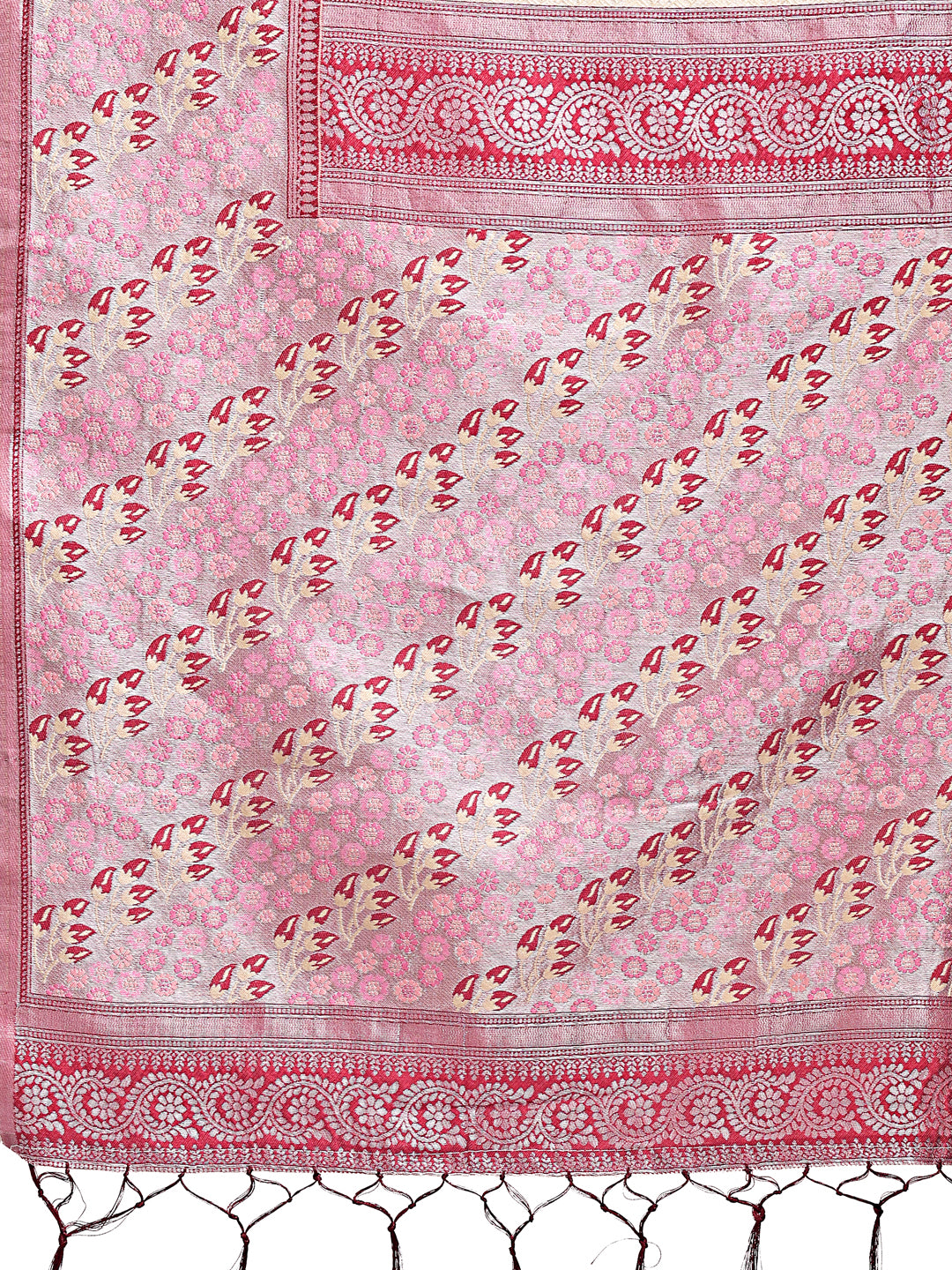 Astita Radiant Cream Silk Saree with Pink & Blue Floral Pattern – Perfect for Weddings & Festive Glamour