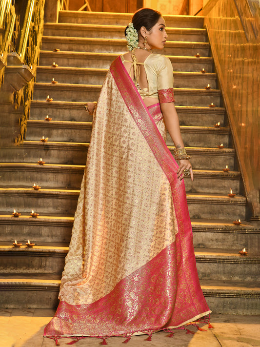 Pink Banarasi Silk Saree with Golden Zari