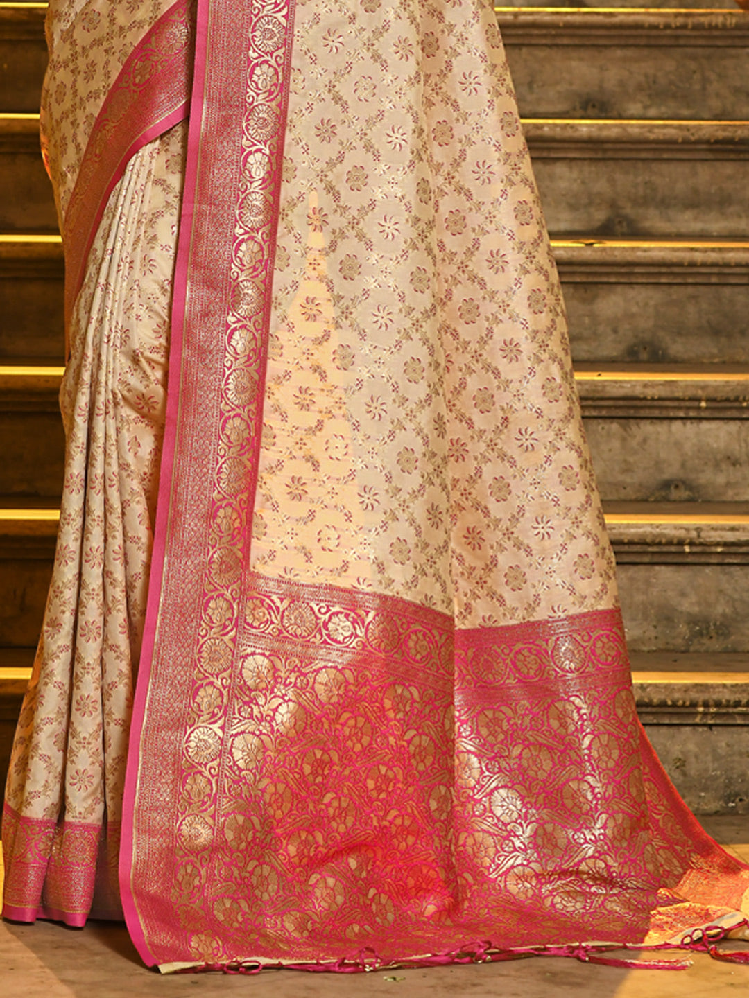 Pink Banarasi Silk Saree with Golden Zari