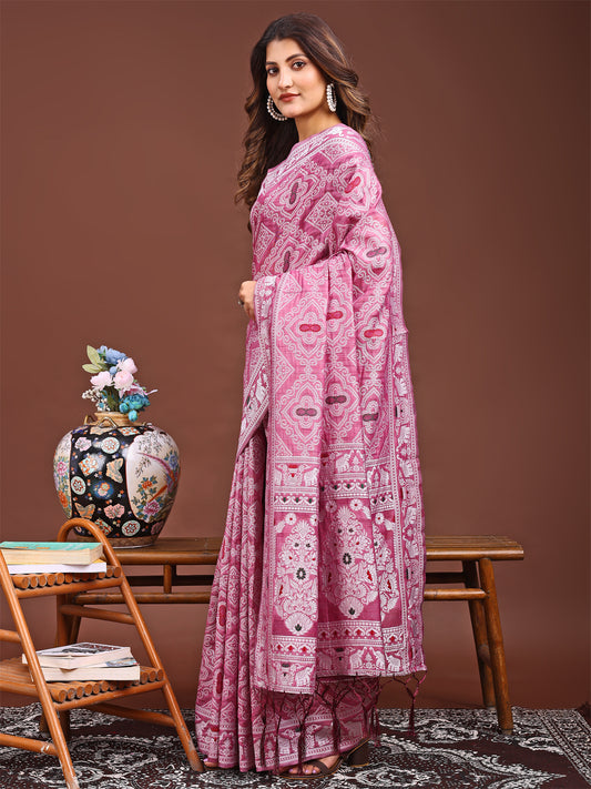 Graceful Pink Printed Saree – A Symphony of Culture and Feminine Charm