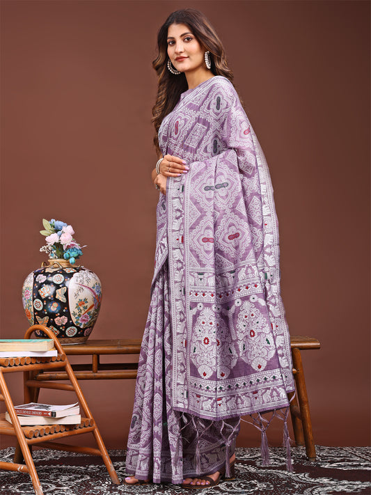 Graceful Purple Printed Saree – A Symphony of Culture and Feminine Charm