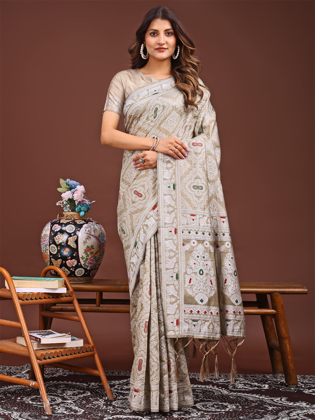 Graceful Brown Printed Saree – A Symphony of Culture and Feminine Charm