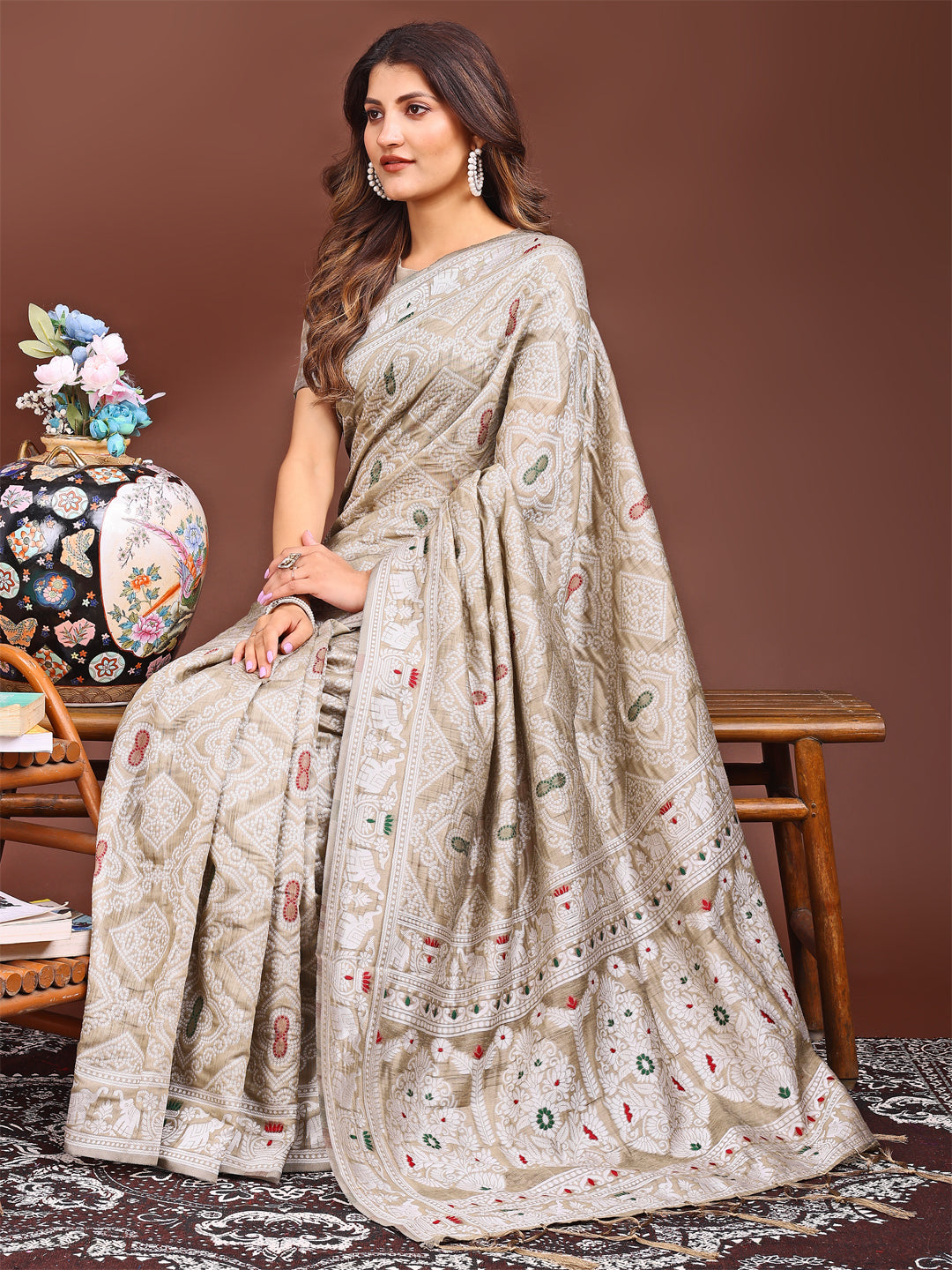 Graceful Brown Printed Saree – A Symphony of Culture and Feminine Charm
