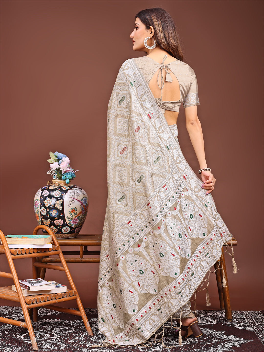 Graceful Brown Printed Saree – A Symphony of Culture and Feminine Charm