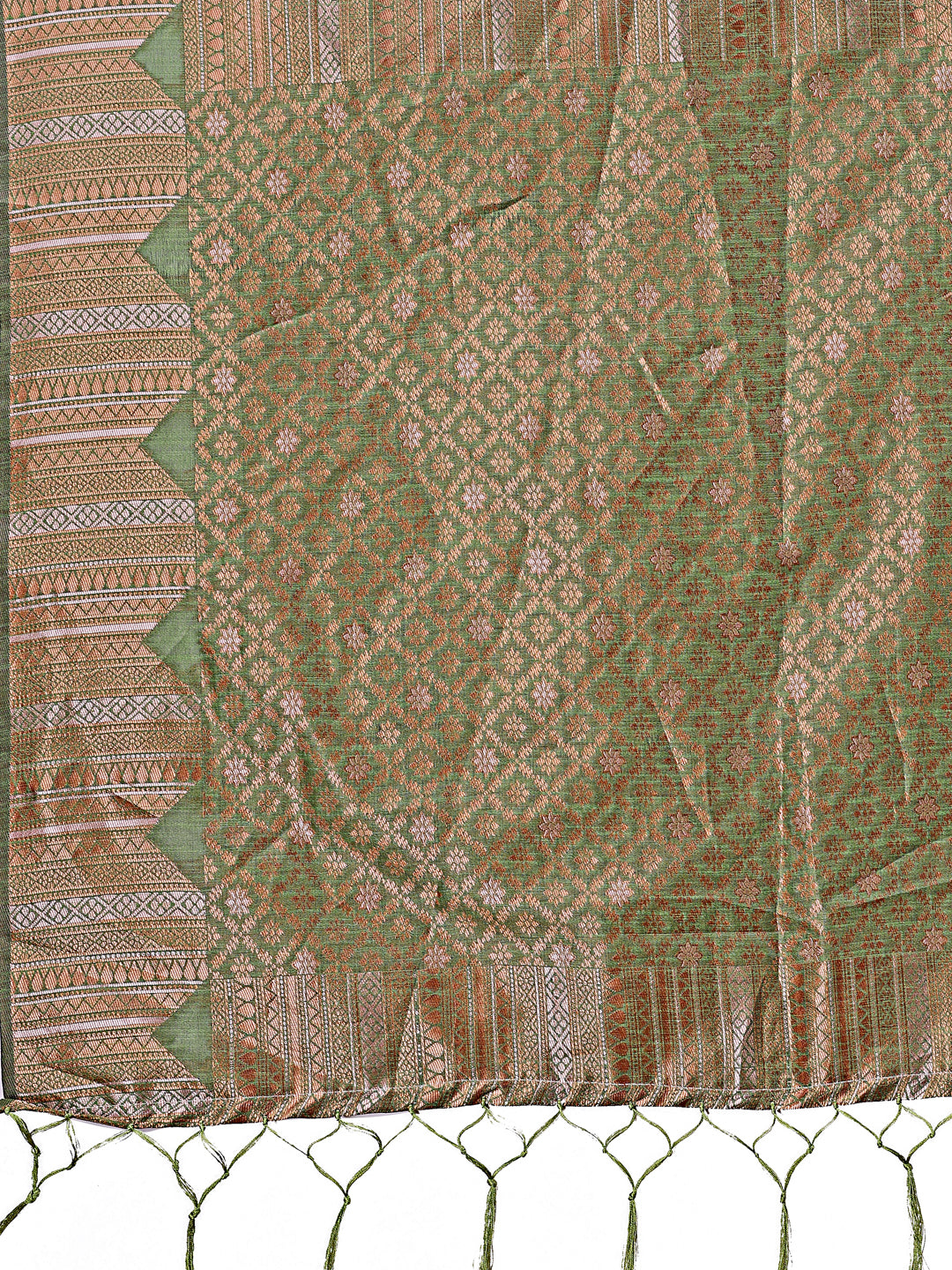 Astita Light Green Linen Cotton Saree with Woven Geometric Zari Motifs โ Elegant Festive Wear for Women