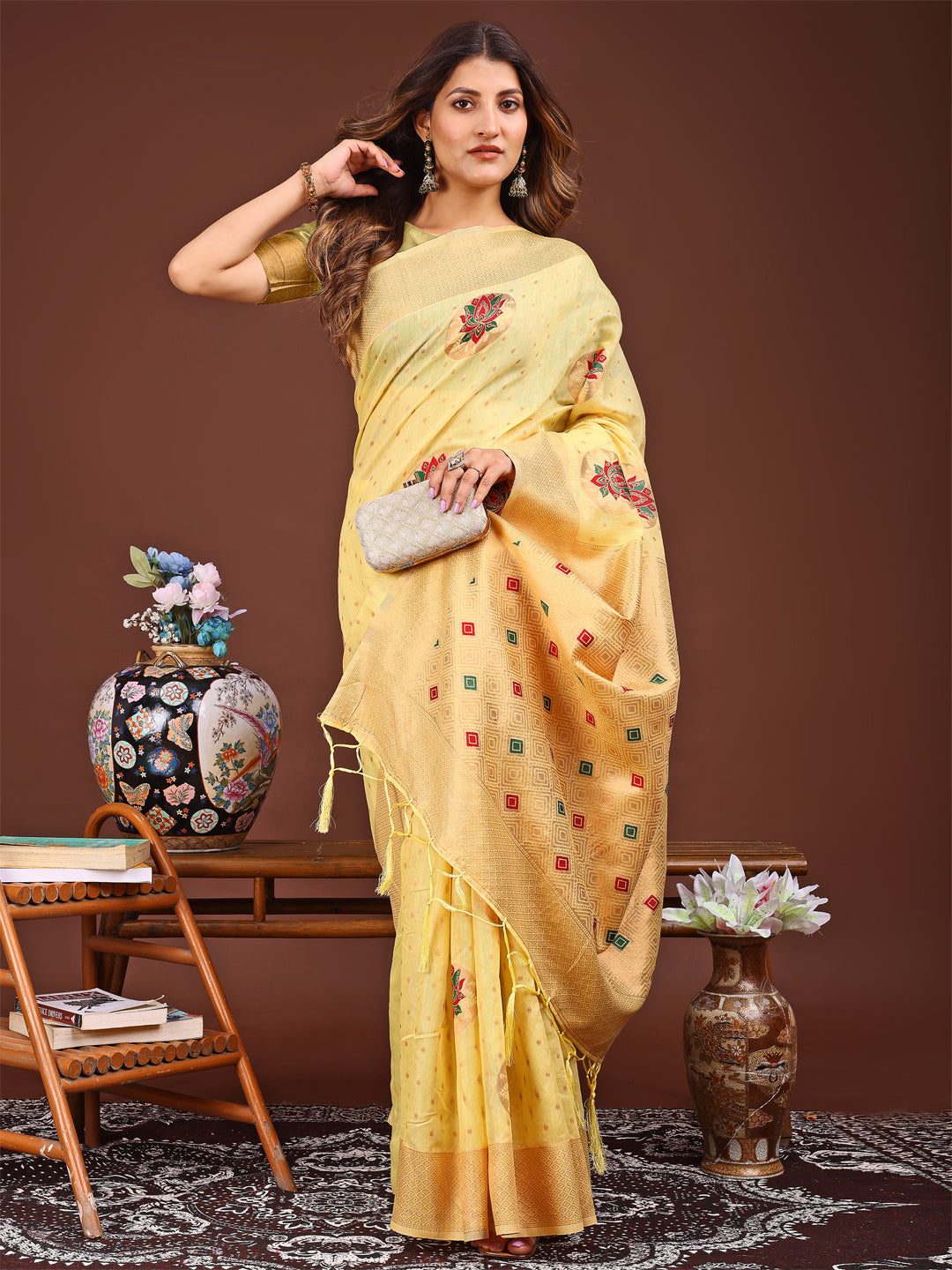 Astita Elegant Yellow Woven Work Saree – A Whiff of Tradition Wrapped in Grace